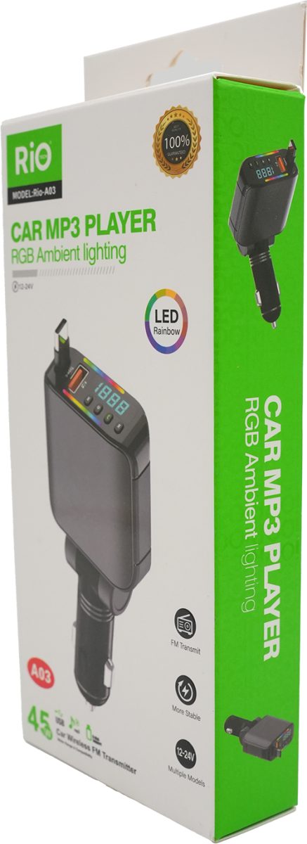 Rio Tech A03 RGB LED Jesli Araç MP3 Çalar ve FM Transmitter