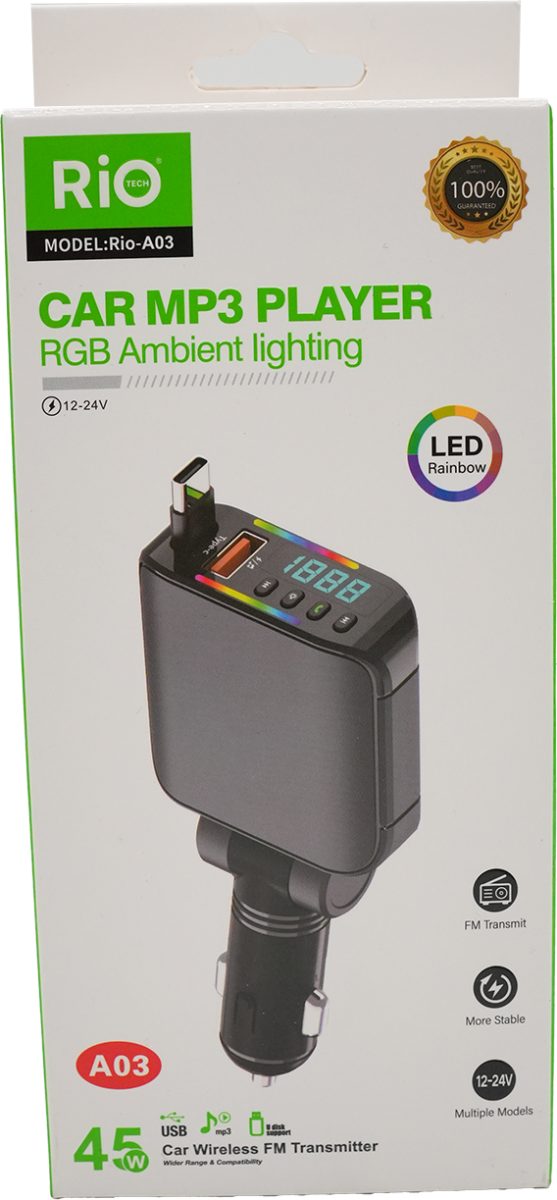 Rio Tech A03 RGB LED Jesli Araç MP3 Çalar ve FM Transmitter