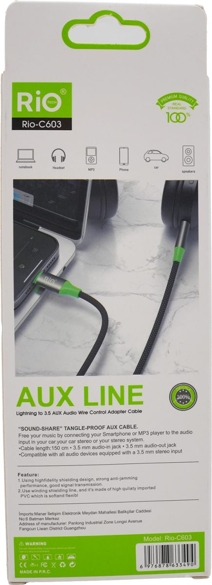 Rio Tech 3.5mm Lightning Ses Kablosu Rio-C603