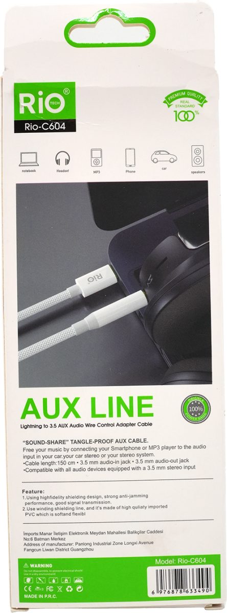 Rio Tech 3.5mm to Type-C Audio Kablo - Yüksek Ses Kalitesi