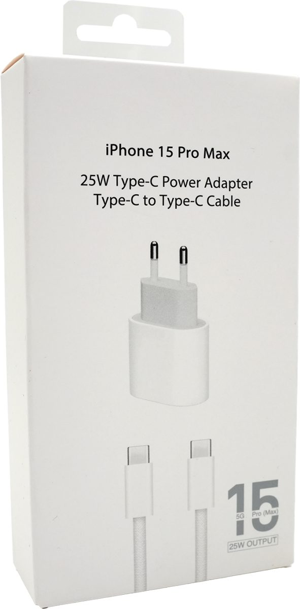 iPhone 15 Pro Max Type-C 25W Güç Adaptörü ile Type-C Şarj Kablosu Paketi