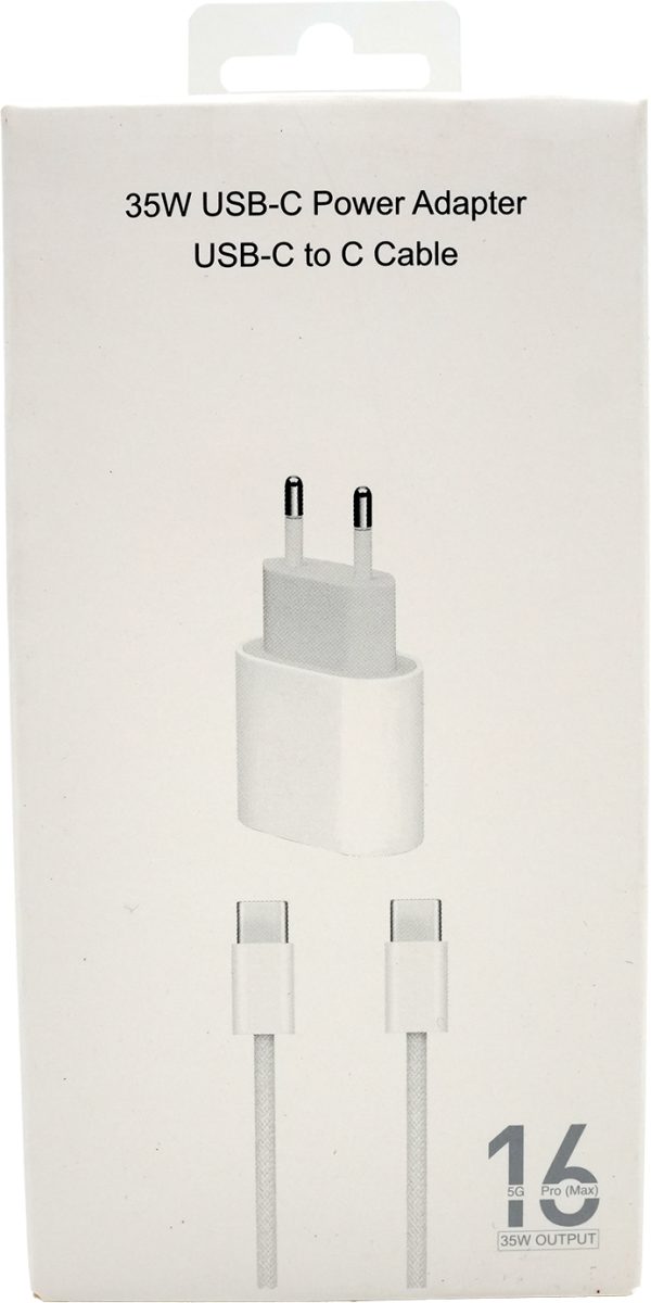 İphone 16 USB-C 35W Güç Adaptörü ve USB-C to C Kablo Seti Hızlı Şarj Destekli