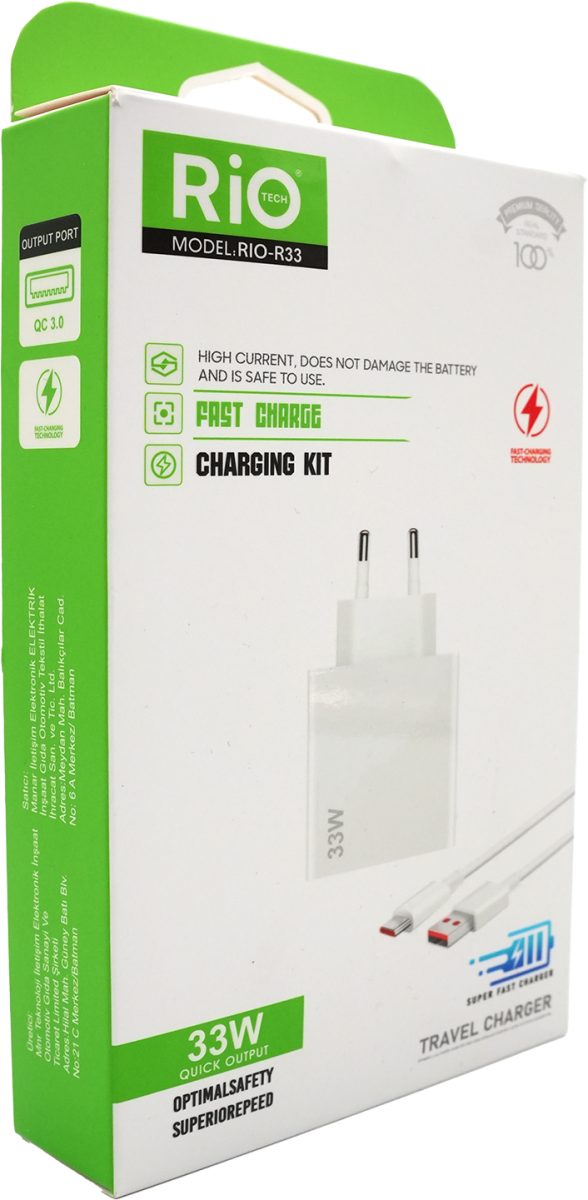 Hızlı şarj adaptörü USB / TYPE-C Kablo Seti