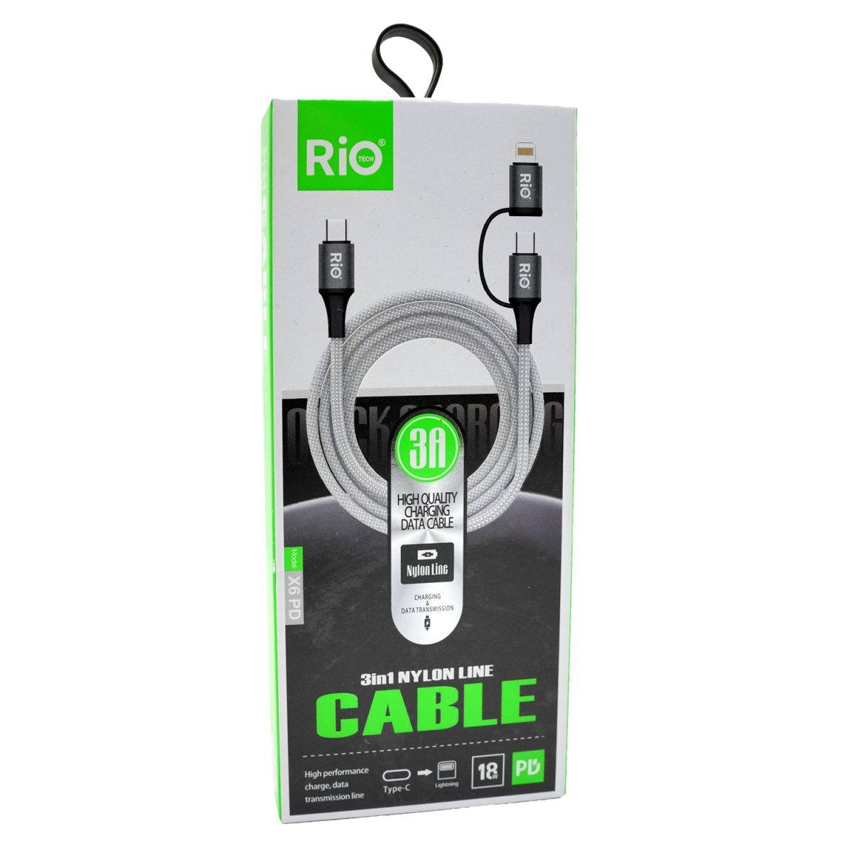 Rio Tech 3 in 1 Nylon Şarj ve Data Kablosu 3A Hızında