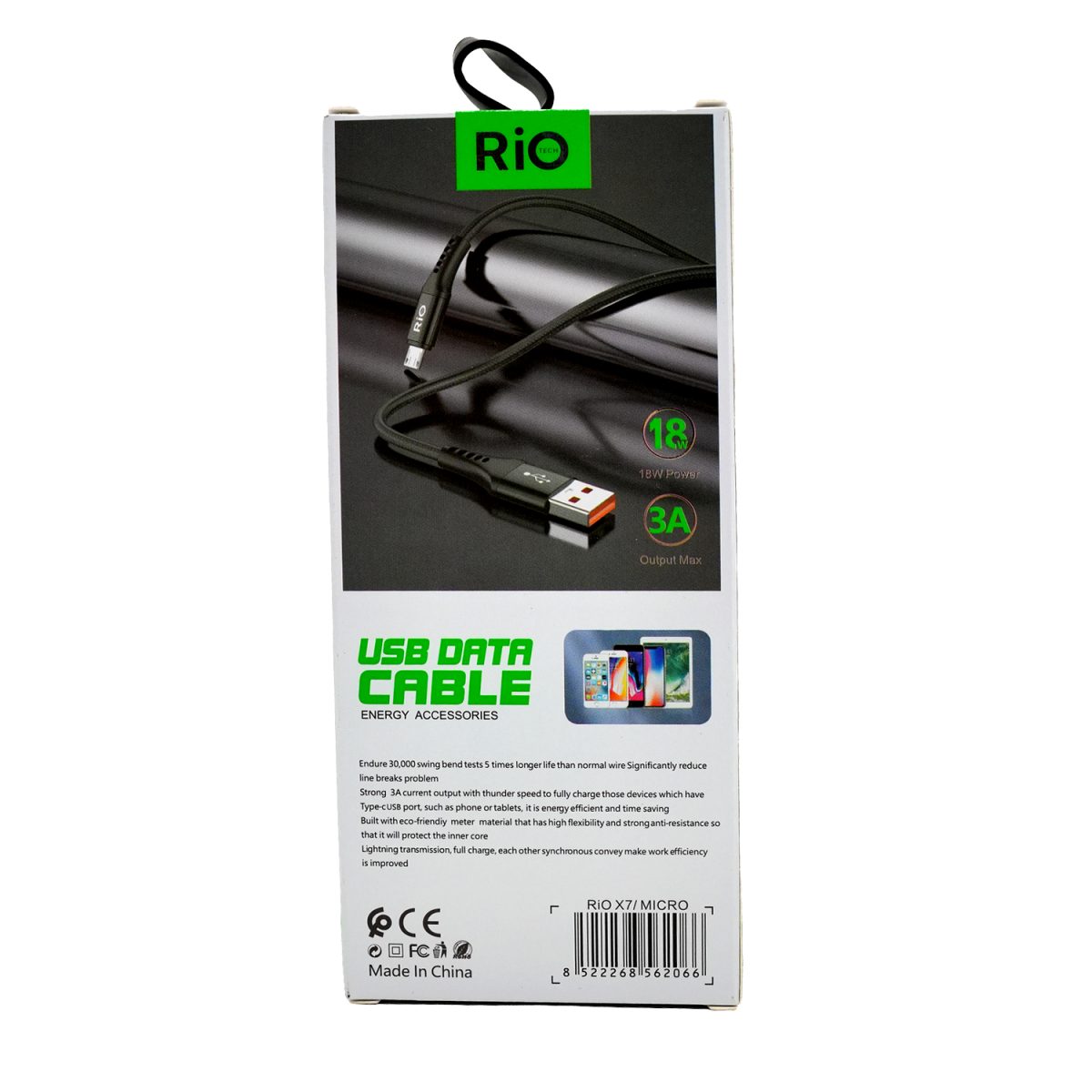 Rio X7 Mikro USB Data Kablosu 18W Hızlı Şarj ve Data Transfer