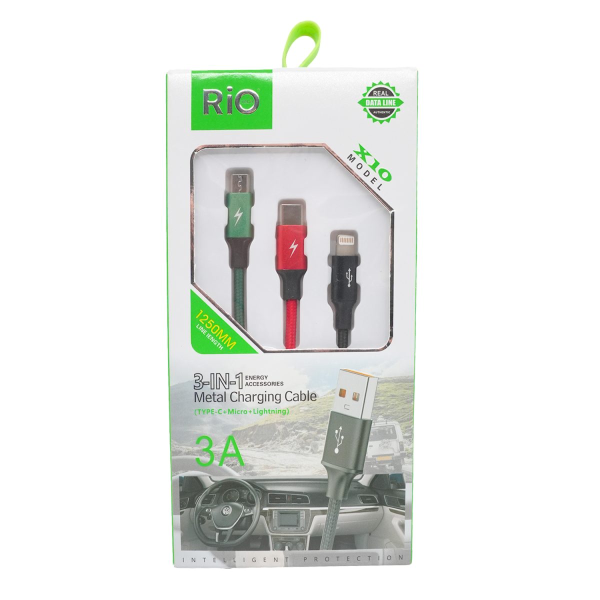 Rio 3-in-1 Metal Şarj Kablosu - Type-C, Micro USB ve Lightning Uyumlu