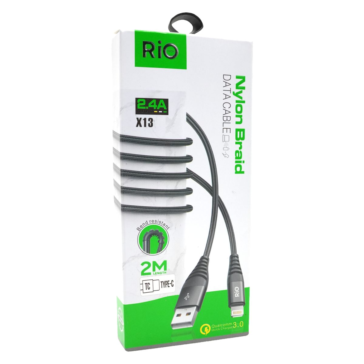 Rio Tech X13 2.4A Hızlı Şarj ve Data Kablosu 2 Metre Nylon Braid