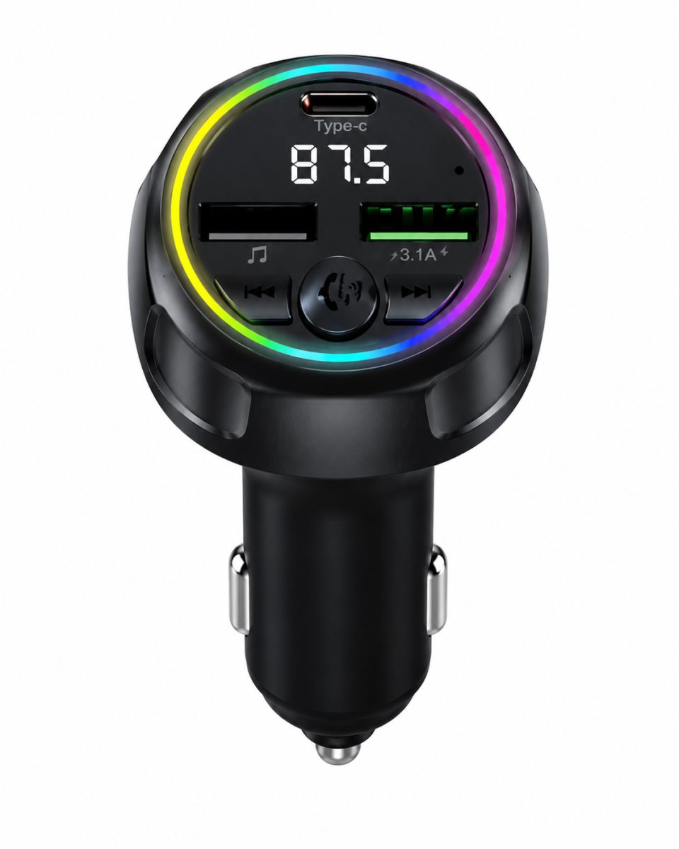Araç FM vericisi  Bluetooth 5.0 hızlı şarj Type-C ve çift USB 48W çıkış