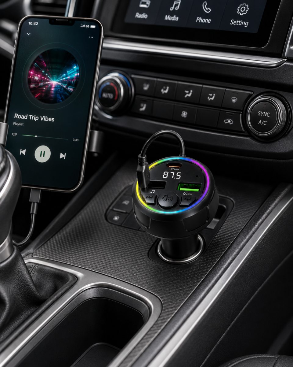 Araç FM vericisi  Bluetooth 5.0 hızlı şarj Type-C ve çift USB 48W çıkış