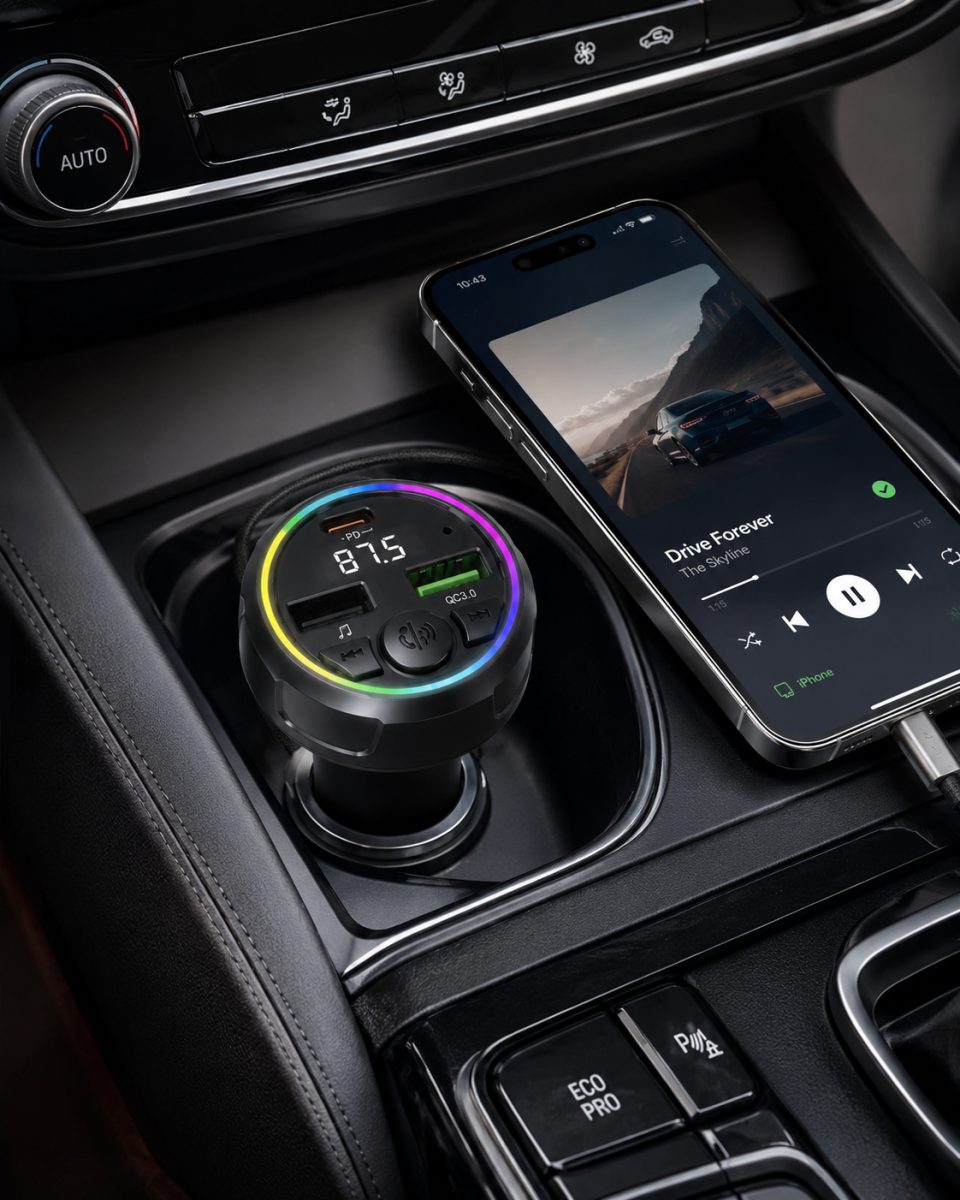 Araç FM vericisi  Bluetooth 5.0 hızlı şarj Type-C ve çift USB 48W çıkış