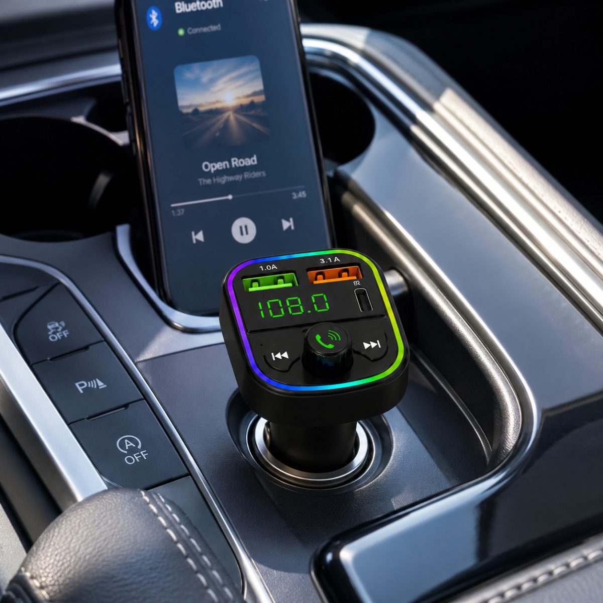 Kablosuz Araç MP3 Çalar FM Transmitter Type-C ve 2 USB Şarj Portlu