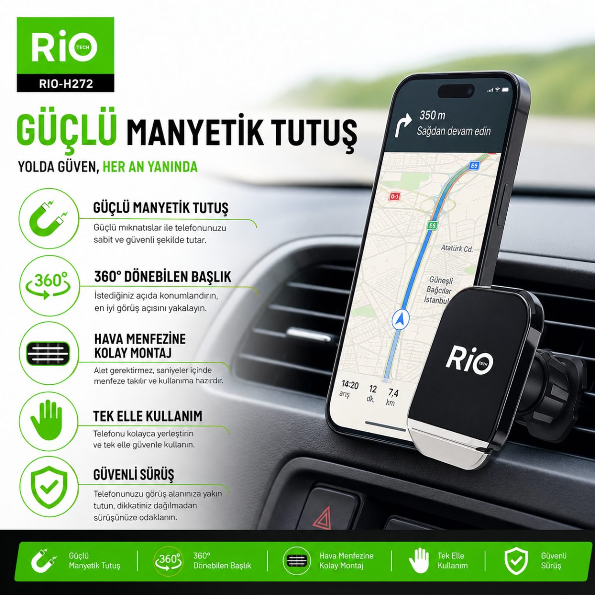 manyetik araç hava kanalı telefon tutucu 360 derece döner tasarım