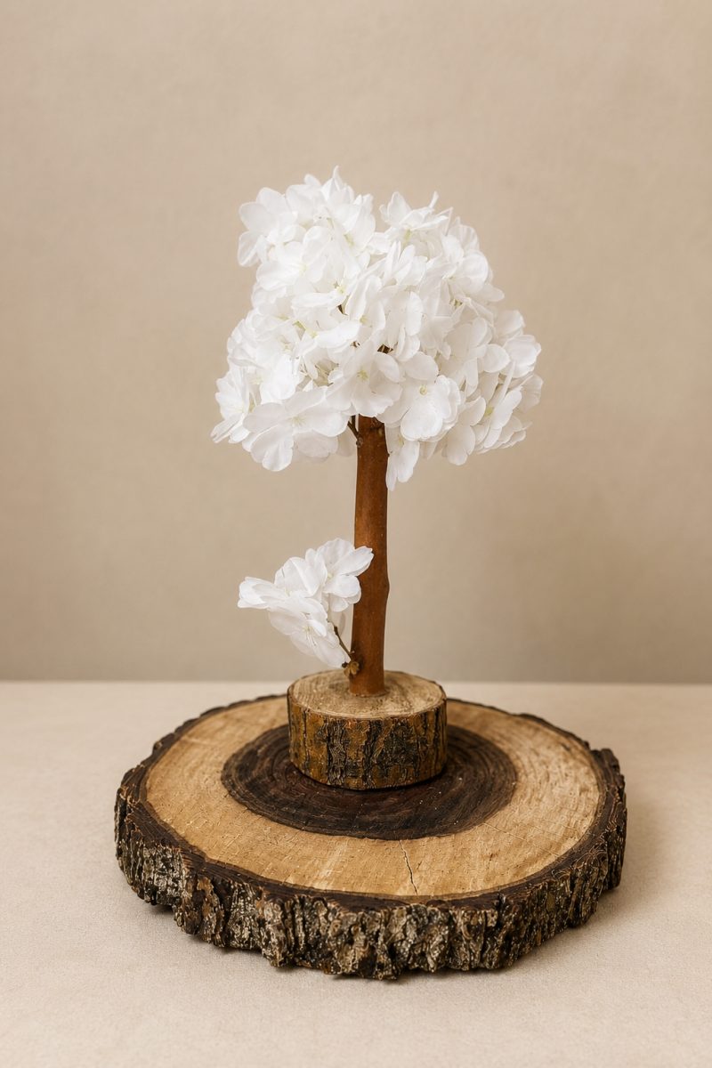 Dekoratif Yapay Çiçek Ahşap Kütük Saksılı