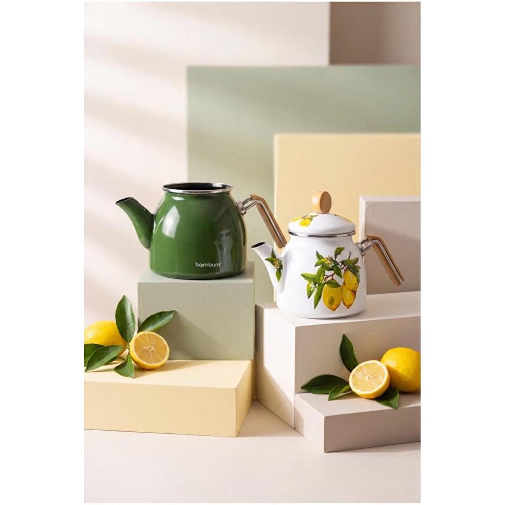 Bambum Unique Bambu Kulplu Emaye Çaydanlık Takımı Limon