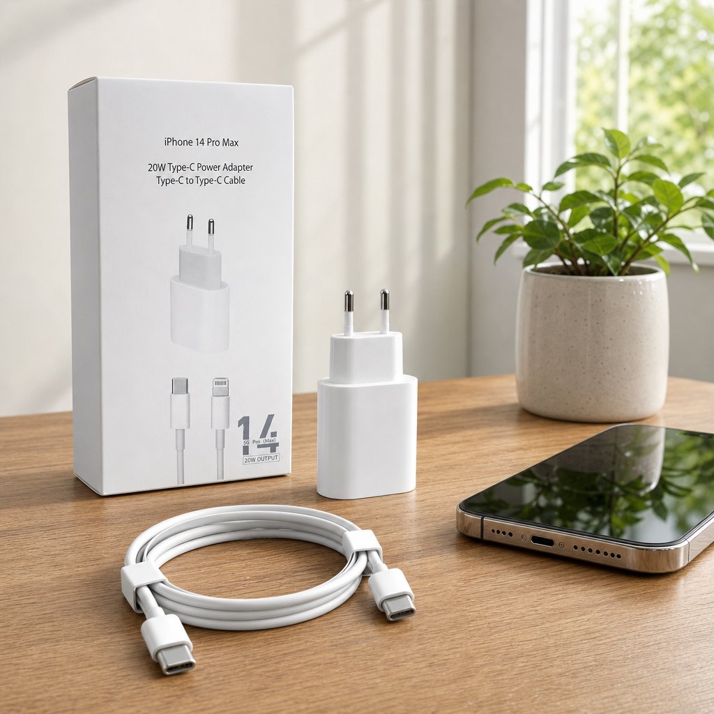 iPhone 14 Pro Max uyumlu 20W Type-C güç adaptörü ve Type-C kablo seti