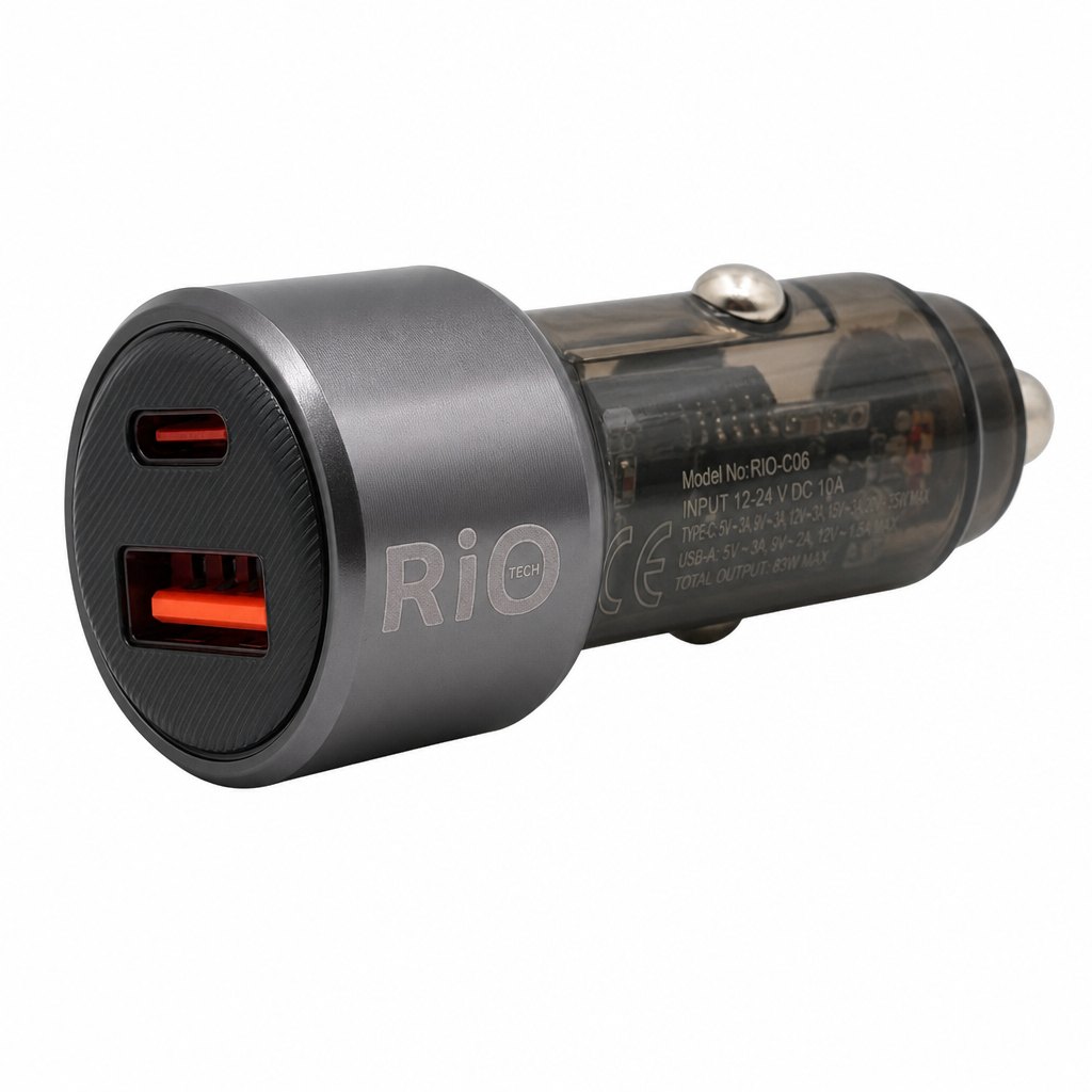 Rio Tech RIO-C06 Hızlı Araç Şarj Cihazı USB-C PD ve QC3.0 Destekli