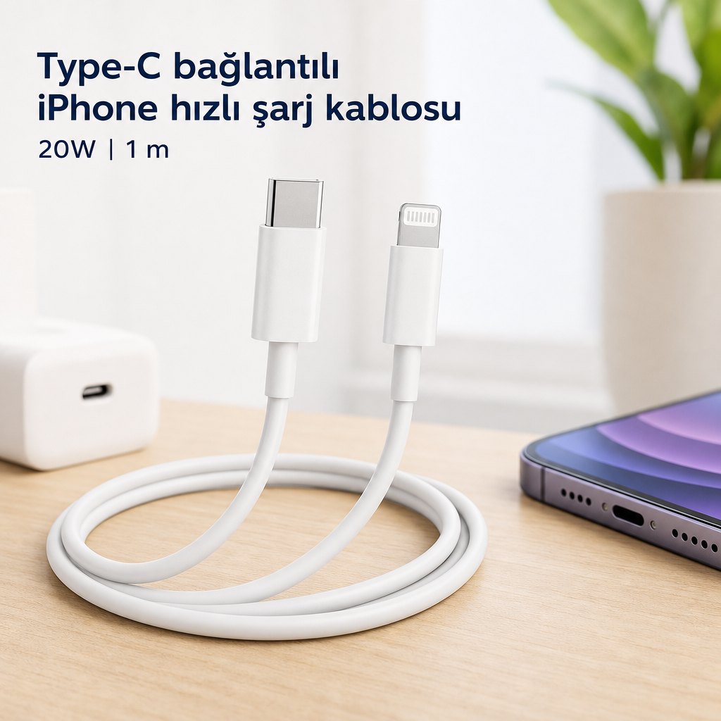 Type-C bağlantılı iPhone hızlı şarj kablosu 20W 1 m