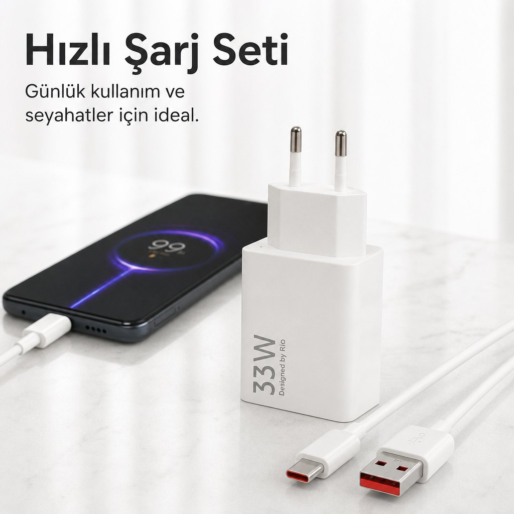 Hızlı şarj adaptörü USB / TYPE-C Kablo Seti