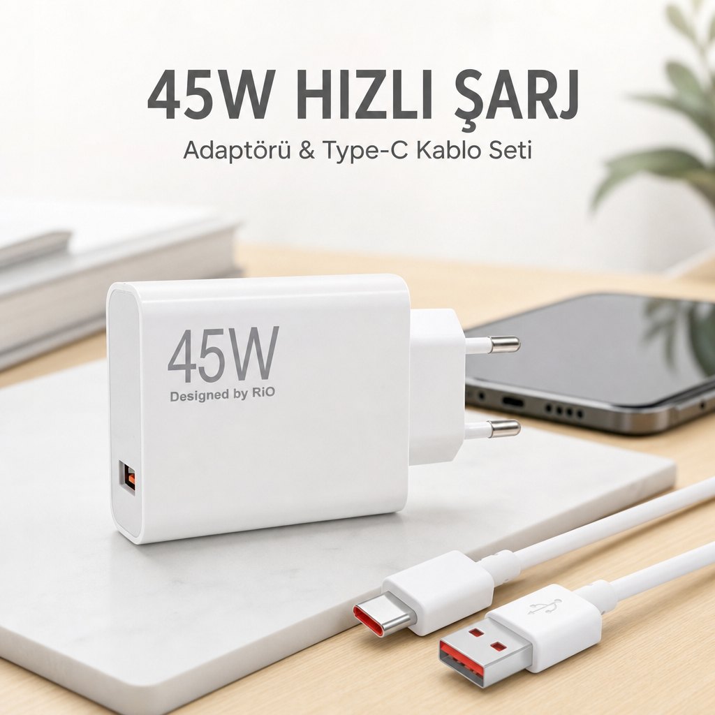 45W hızlı şarj adaptörü ve TYPE-C kablosu seti