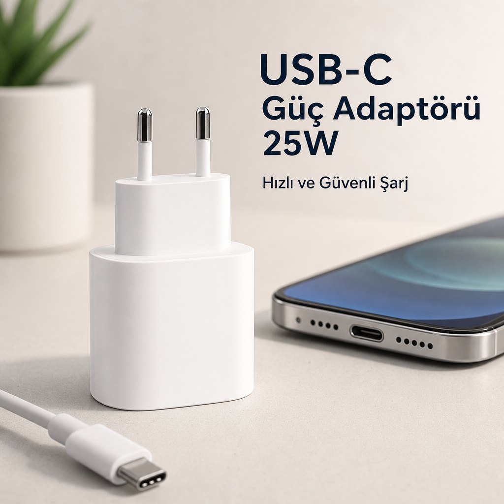 USB-C Güç Adaptörü 25W Hızlı ve Güvenli Şarj