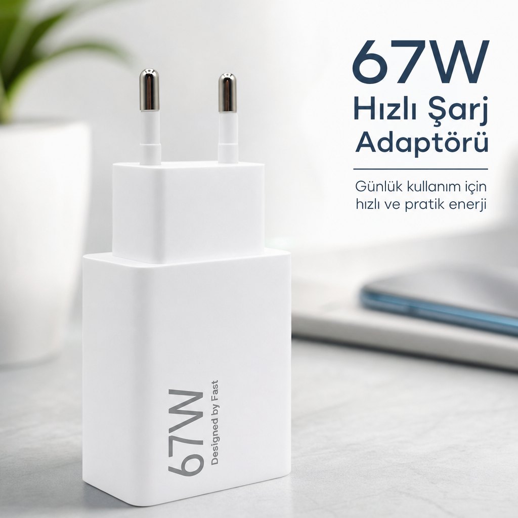 67 watt hızlı şarj adaptörü dayanıklı ve güvenli