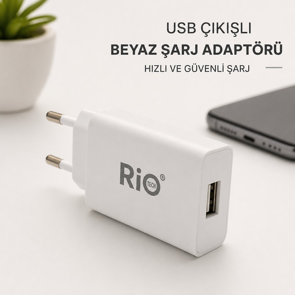 USB çıkışlı beyaz şarj adaptörü hızlı ve güvenli şarj