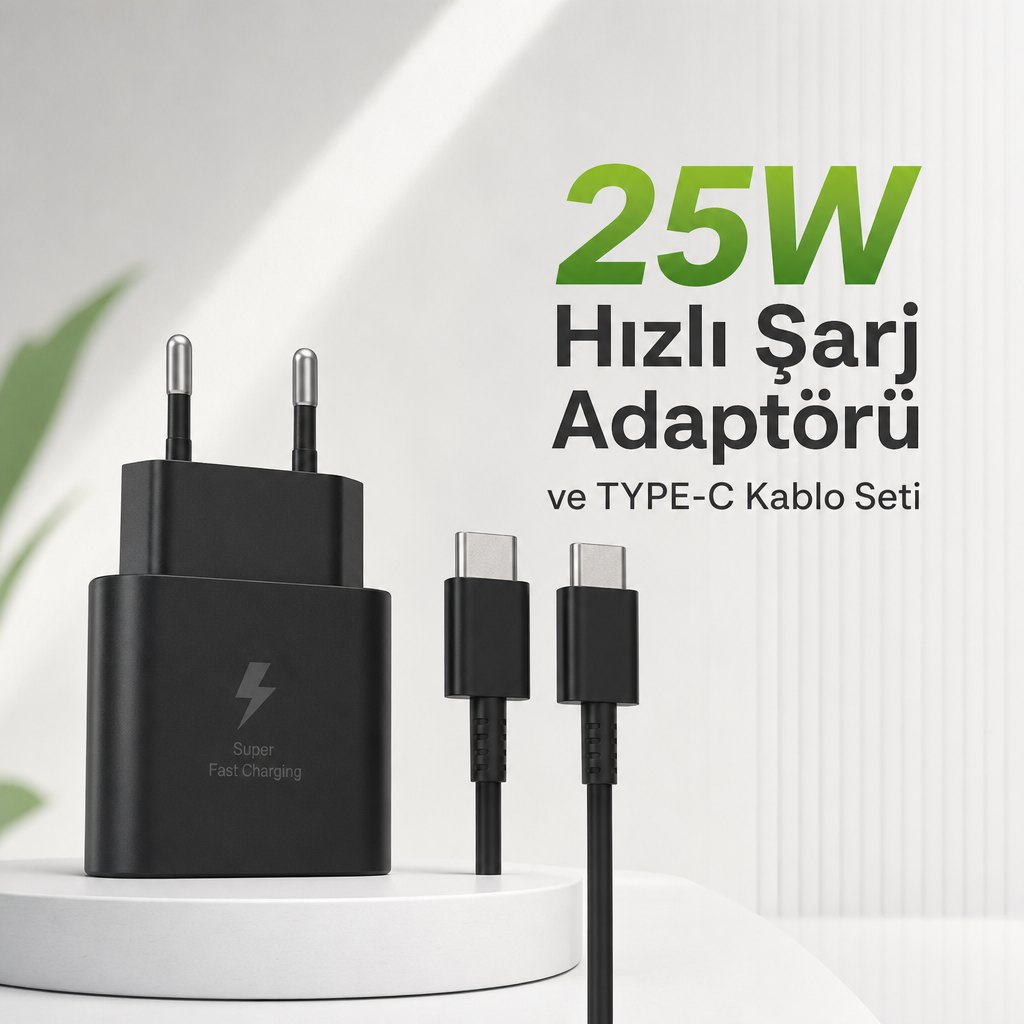 25W Hızlı Şarj Adaptörü ve TYPE-C Kablo Seti