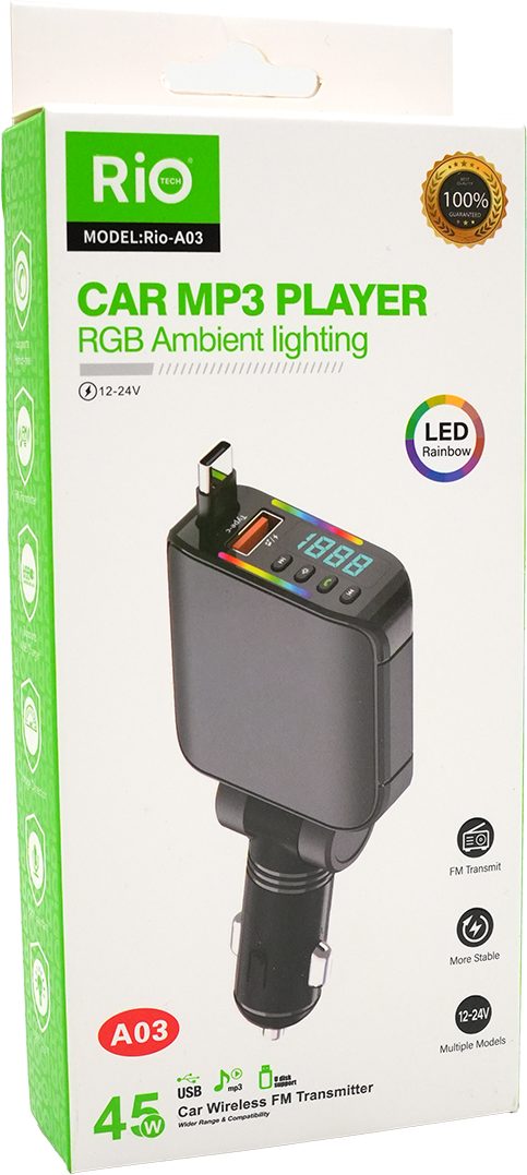 Rio Tech A03 RGB LED Jesli Araç MP3 Çalar ve FM Transmitter