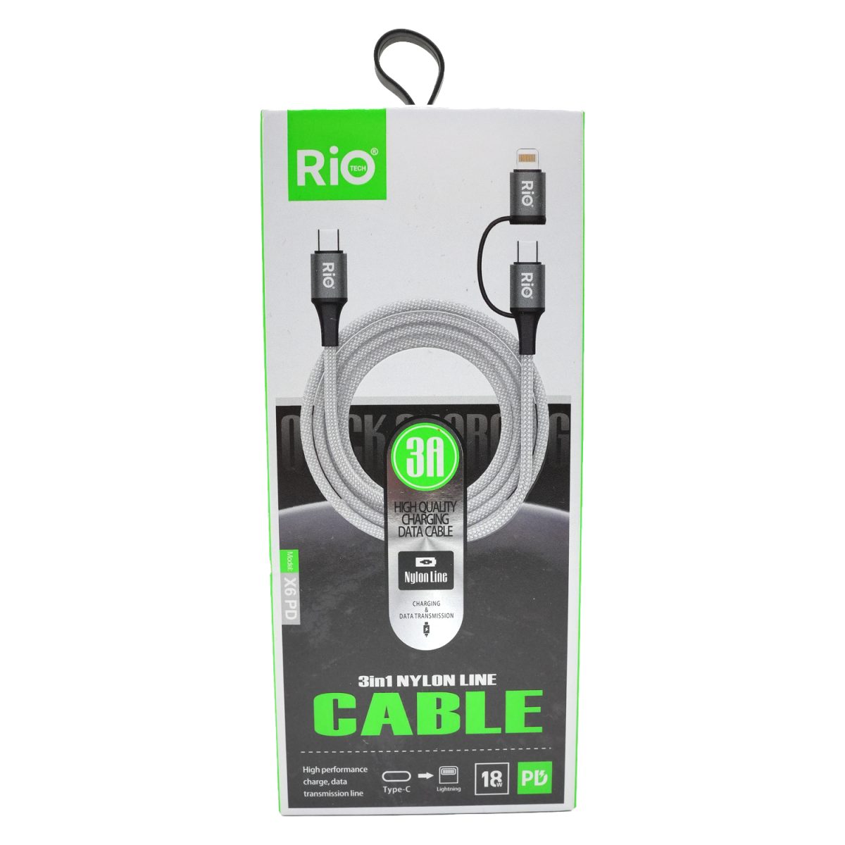 Rio Tech 3 in 1 Nylon Şarj ve Data Kablosu 3A Hızında