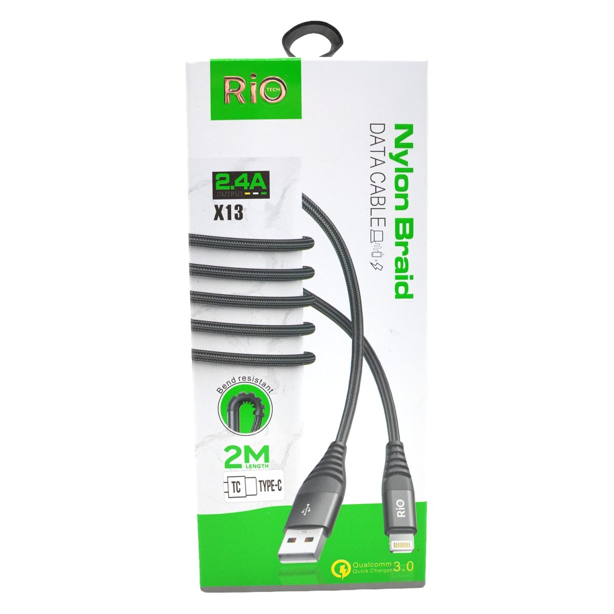 Rio Tech X13 2.4A Hızlı Şarj ve Data Kablosu 2 Metre Nylon Braid