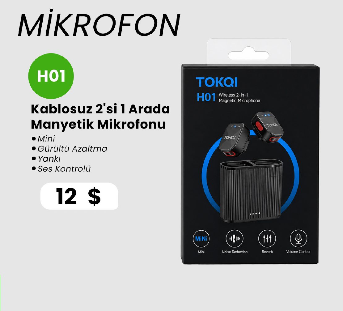 Tokqi H01 Kablosuz 2'si 1 Arada Manyetik Mini Mikrofon