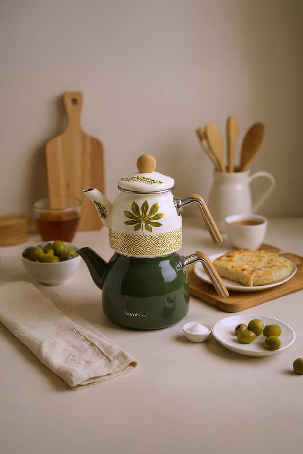 Bambum Unique Bambu Kulplu Emaye Çaydanlık Takımı Herb