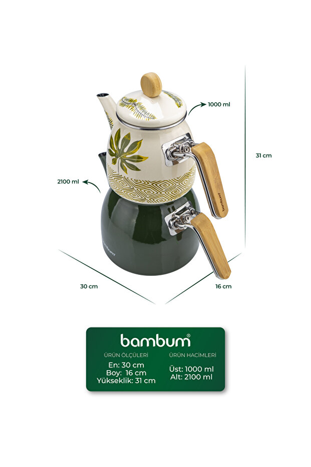 Bambum Unique Bambu Kulplu Emaye Çaydanlık Takımı Herb