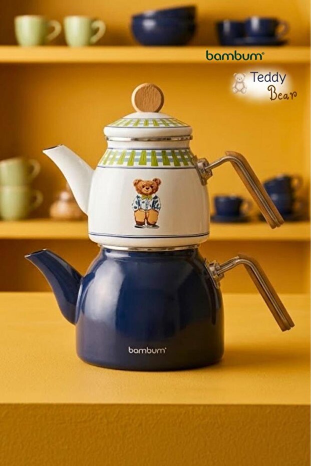 Bambum Unique Bambu Kulplu Emaye Çaydanlık Takımı Teddy